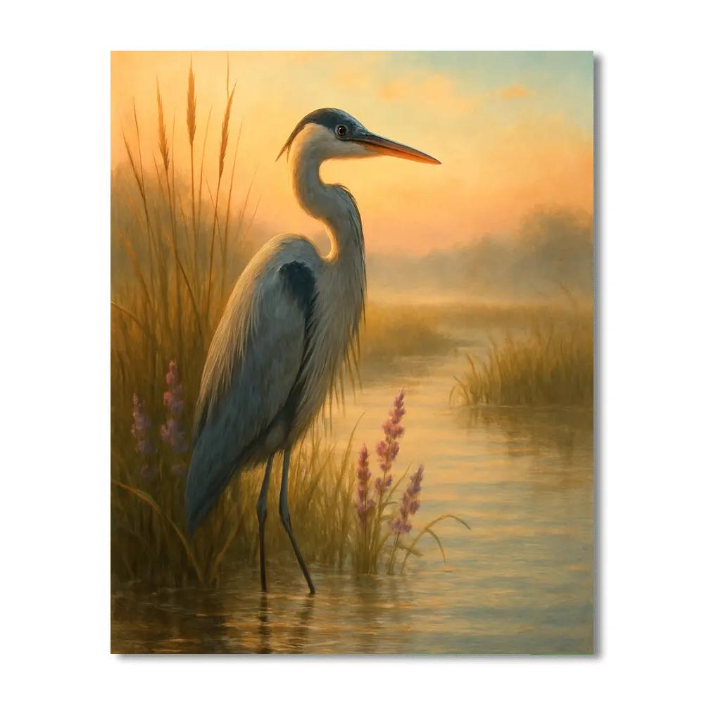 Sunrise Heron In The Marsh Meadow painting number kit