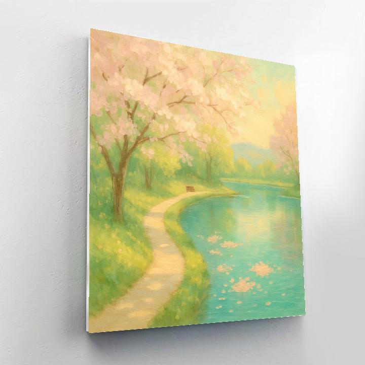 Spring Blossoms By The Lakeside Path Numbered painting kits