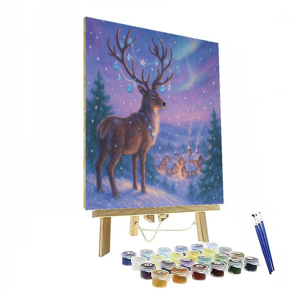 Reindeer Stargazing Above The Village Numbered painting kits