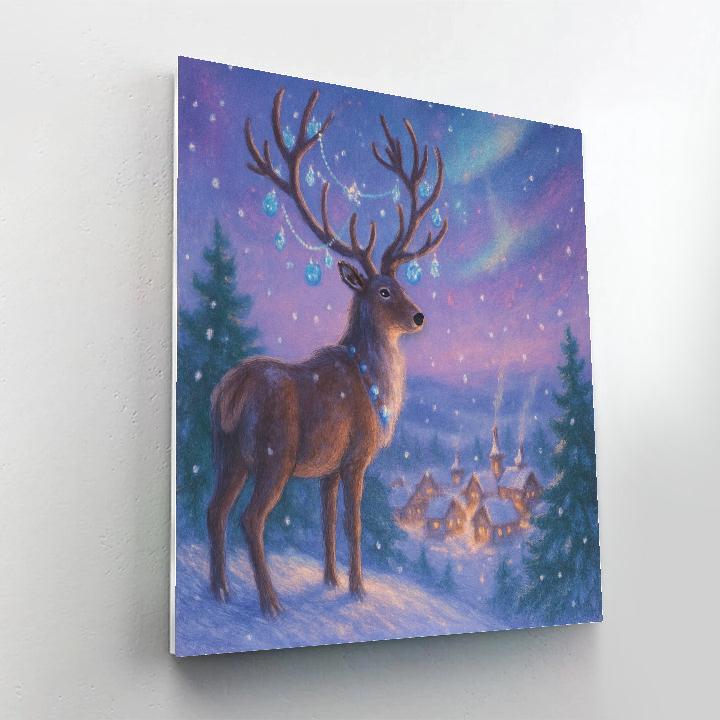 Reindeer Stargazing Above The Village Numbered painting kits