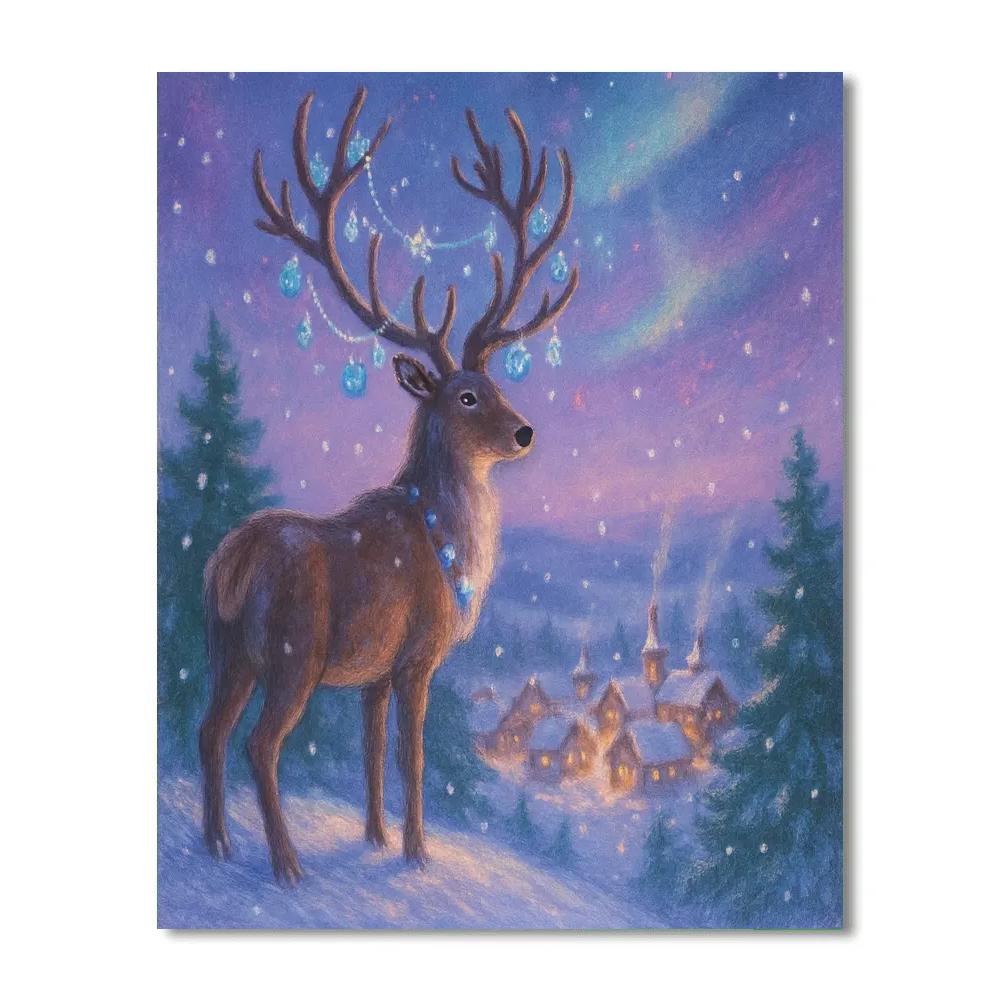 Reindeer Stargazing Above The Village Numbered painting kits