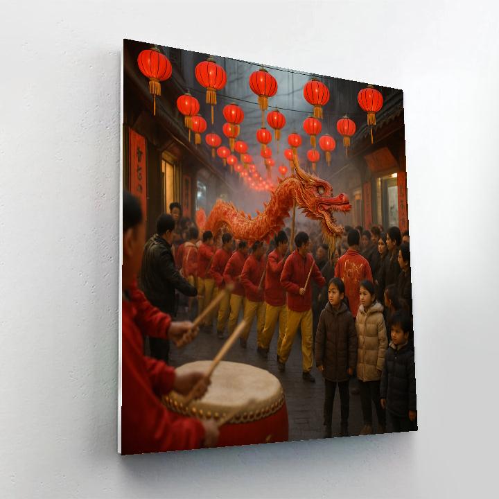 Chinese New Year Dragon Dance In Shanghai Lane paint by number