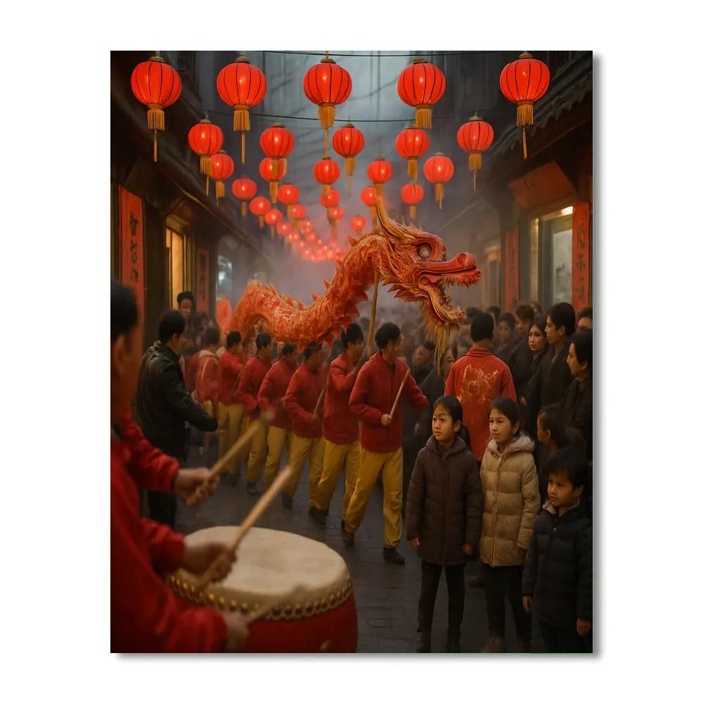 Chinese New Year Dragon Dance In Shanghai Lane paint by number