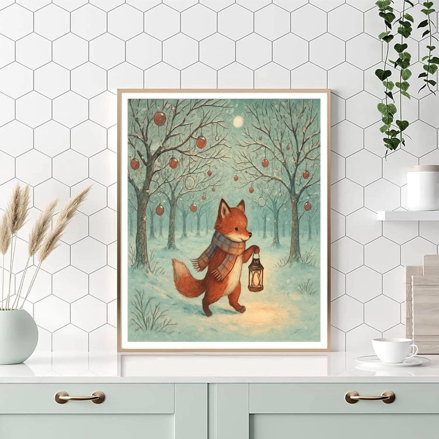 Lantern Fox In The Winter Orchard Number painting