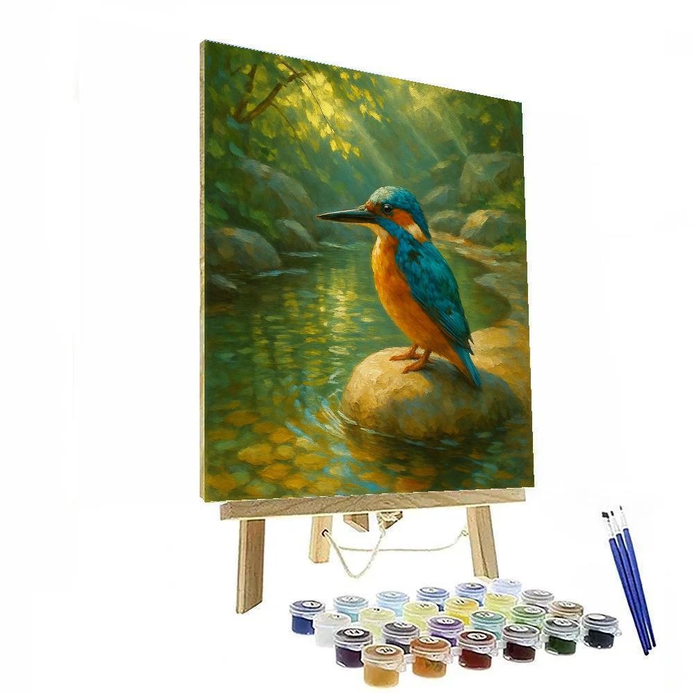 Riverbank Kingfisher And The Pebble Pool painting number kit