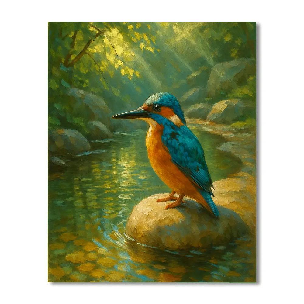 Riverbank Kingfisher And The Pebble Pool painting number kit