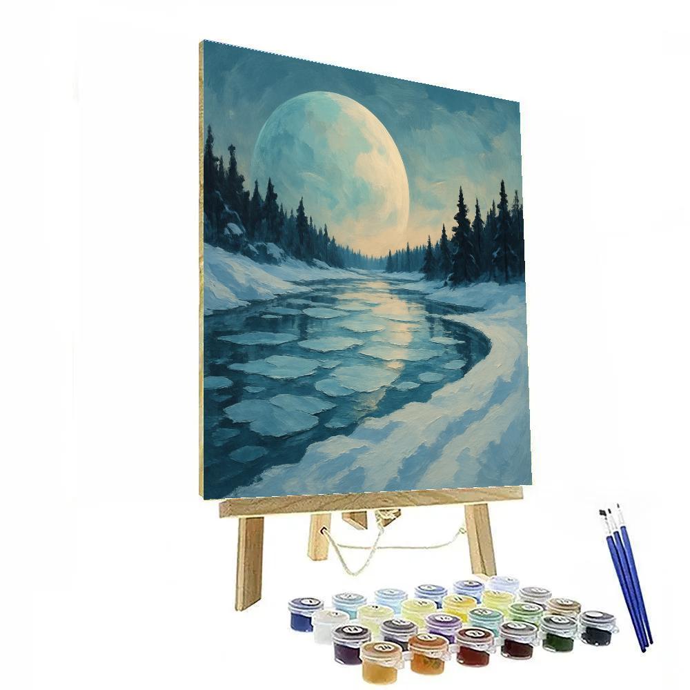 Planet Rise Over Frosty River Bend Number painting