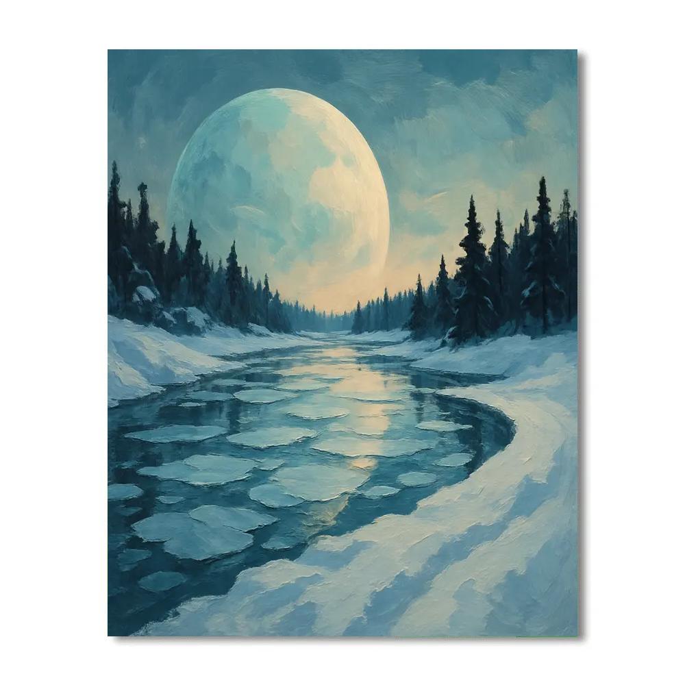 Planet Rise Over Frosty River Bend Number painting