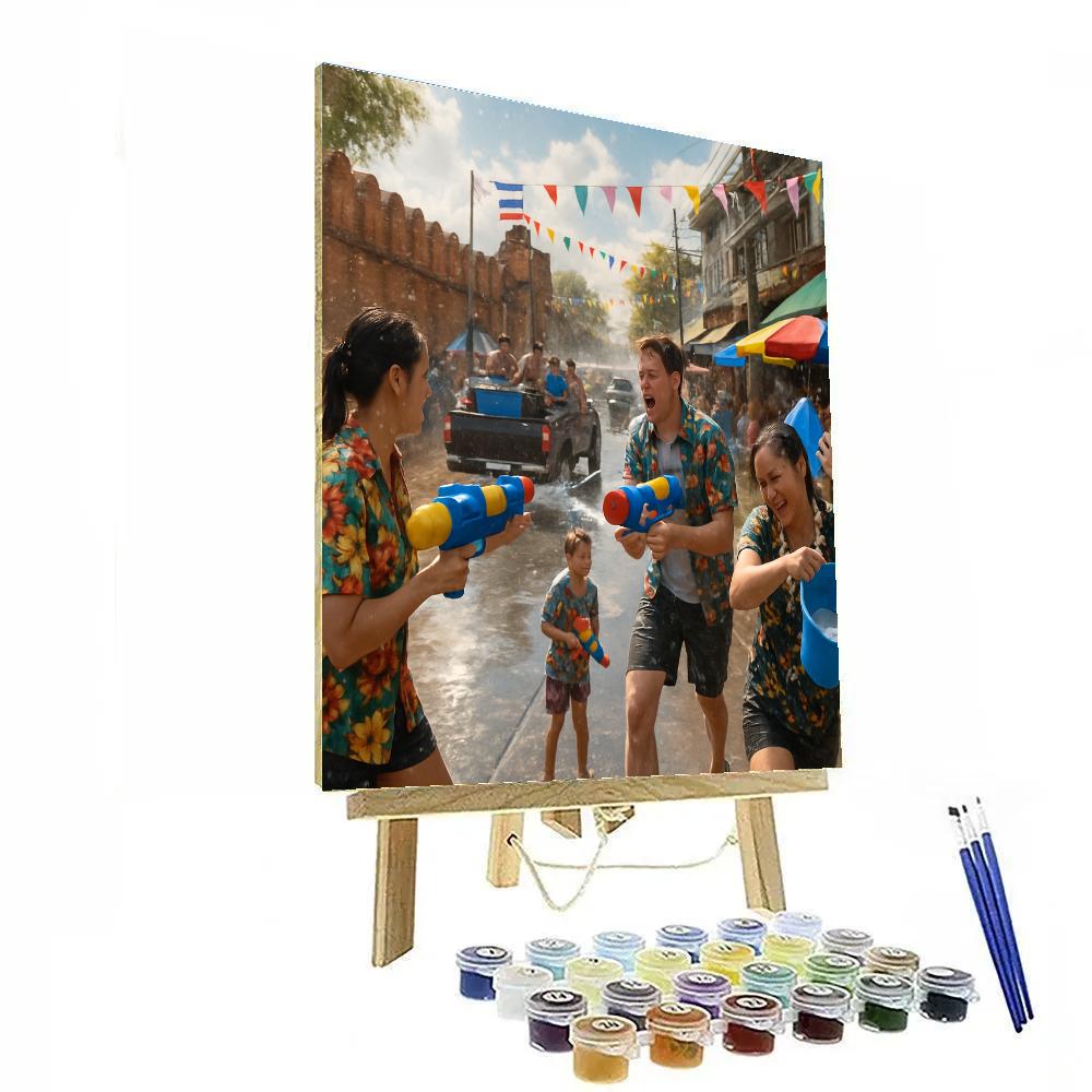 Songkran Water Fight Street In Chiang Mai Number painting