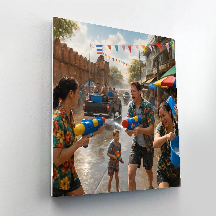 Songkran Water Fight Street In Chiang Mai Number painting