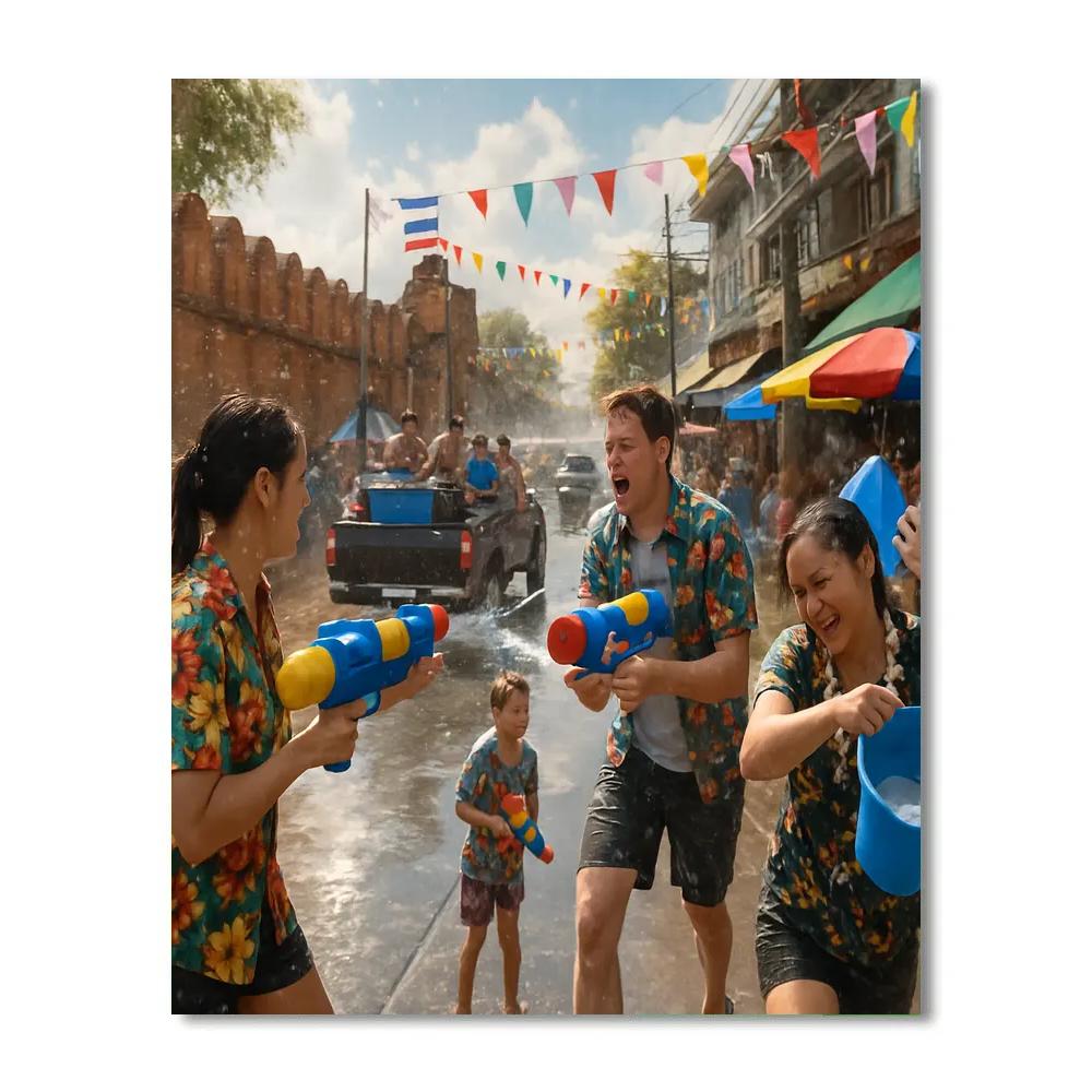 Songkran Water Fight Street In Chiang Mai Number painting