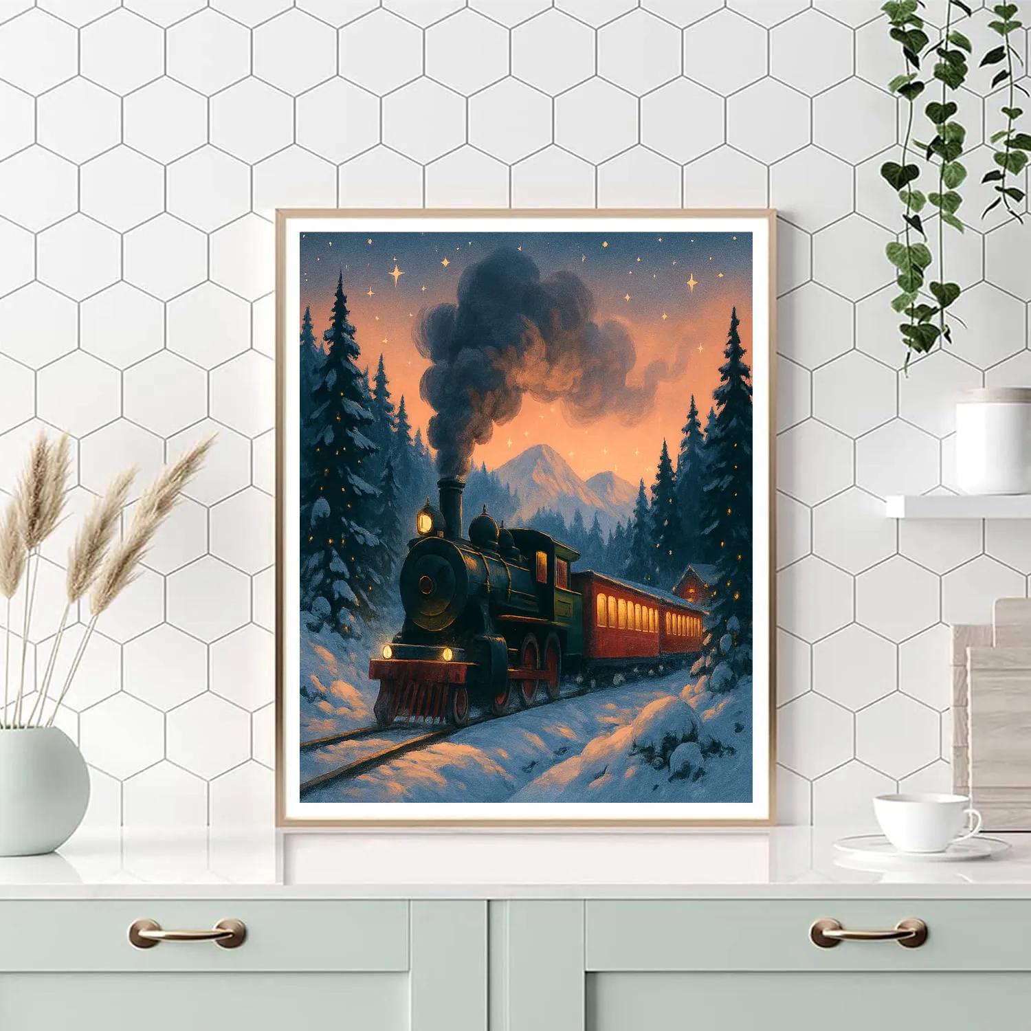 Christmas Train Through The Frozen Valley painting number kit