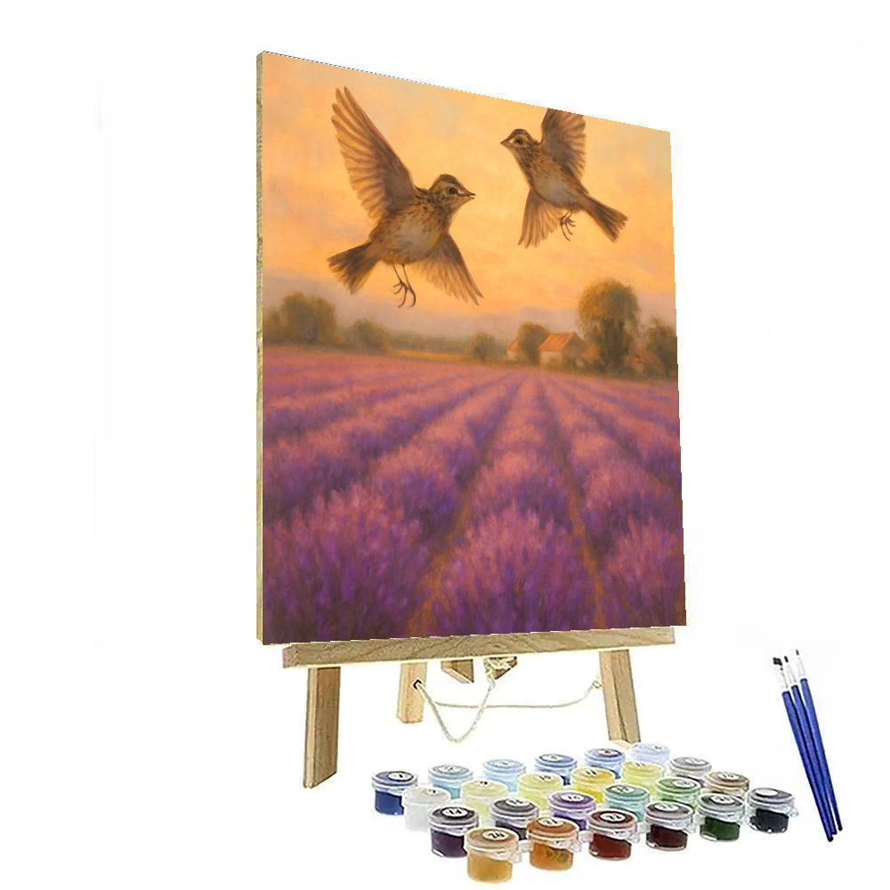Lavender Field Larks At Golden Dusk Painting by numbers kit