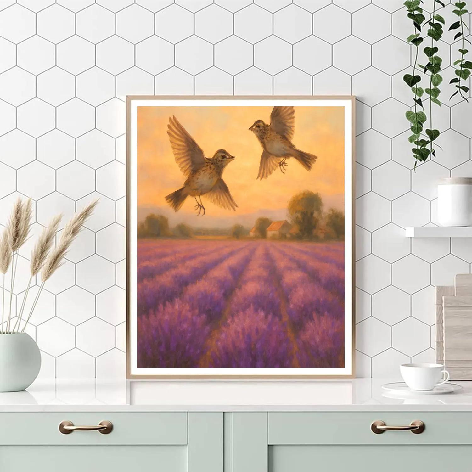 Lavender Field Larks At Golden Dusk Painting by numbers kit