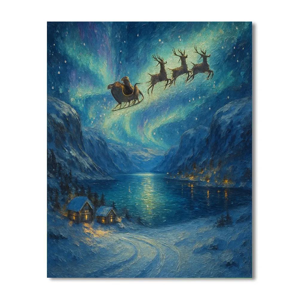 Midnight Sleigh Over The Luminous Fjord Painting by numbers kit