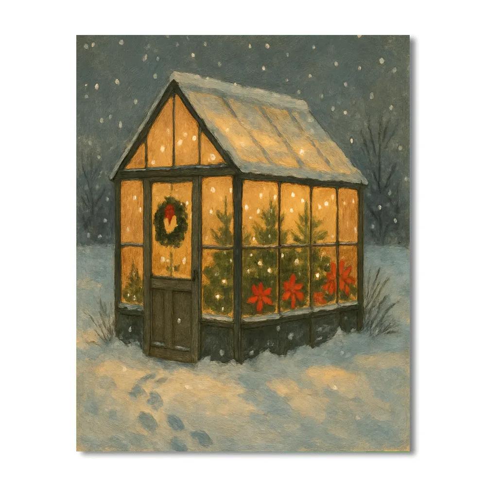 Christmas Greenhouse In The Snow Painting by numbers kit