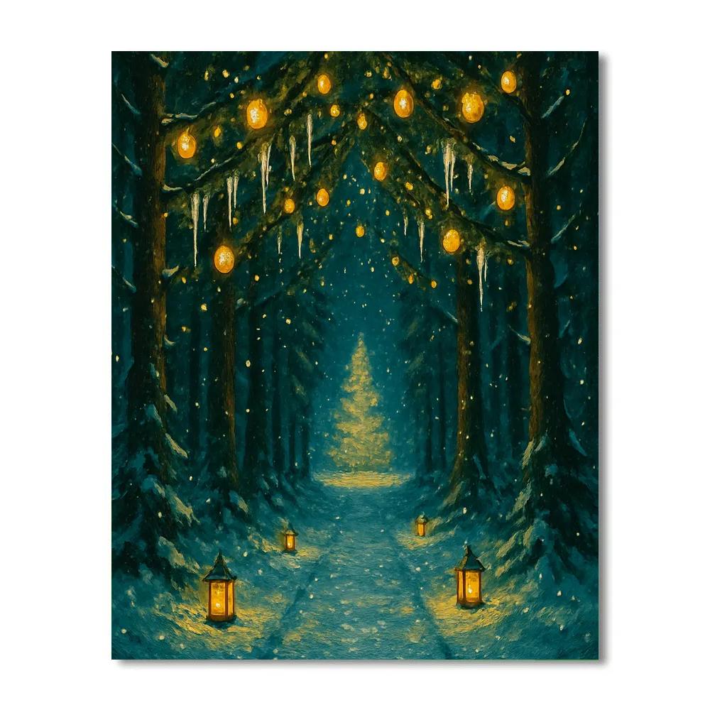 Snowy Cathedral Of Evergreen Boughs Paint by numbers kits