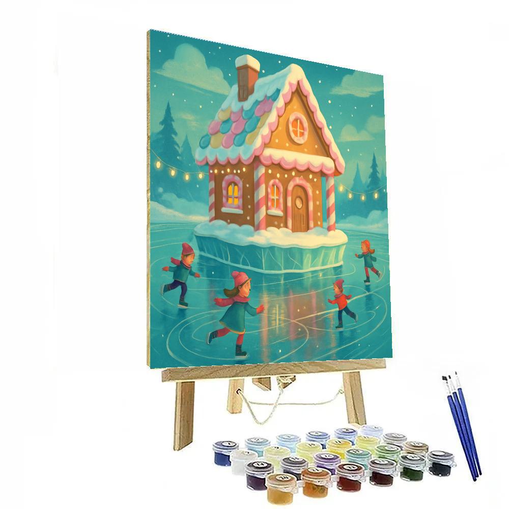 Gingerbread Cottage On The Frozen Lake DIY paint by numbers