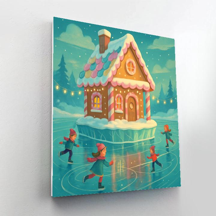 Gingerbread Cottage On The Frozen Lake DIY paint by numbers