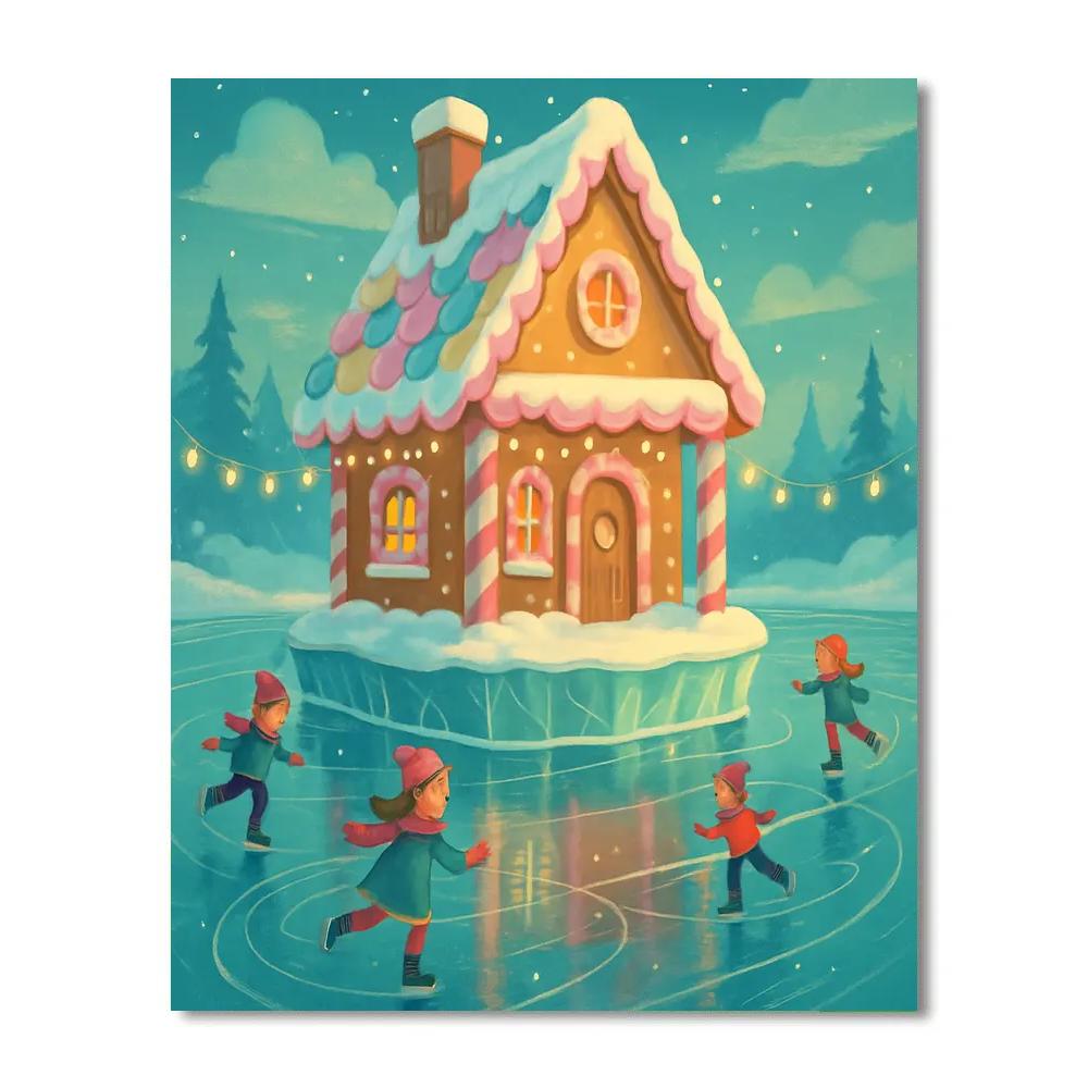 Gingerbread Cottage On The Frozen Lake DIY paint by numbers