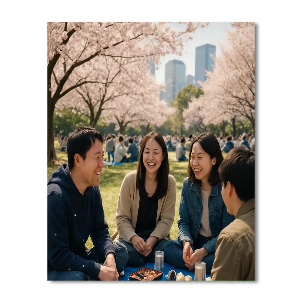 Hanami Cherry Blossom Picnic In Tokyo Park Paint by numbers kits