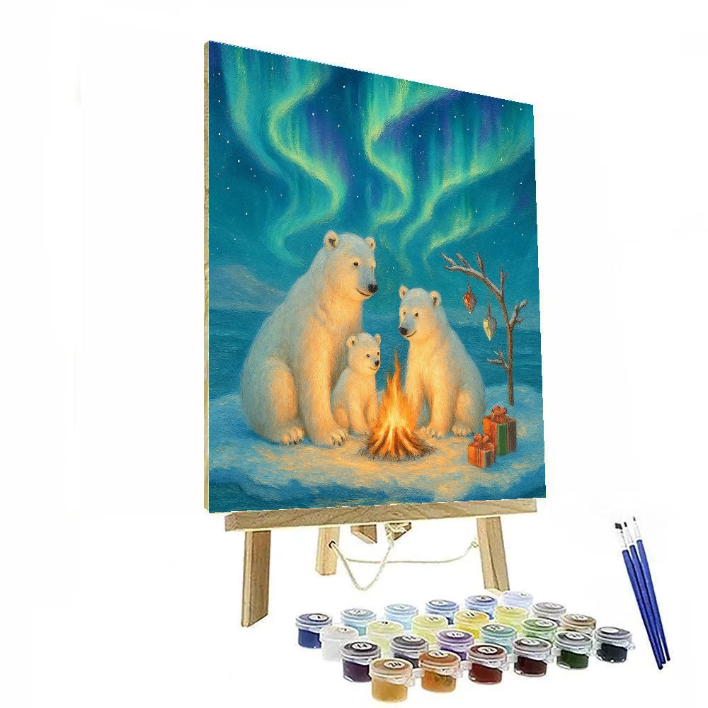 Polar Bears At The Christmas Campfire Painting by numbers kit