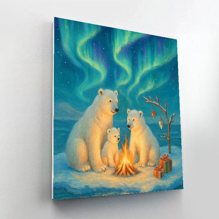 Polar Bears At The Christmas Campfire Painting by numbers kit