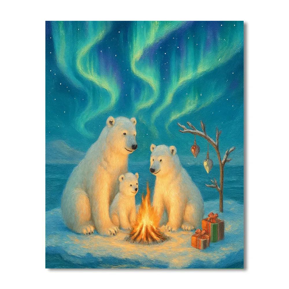 Polar Bears At The Christmas Campfire Painting by numbers kit