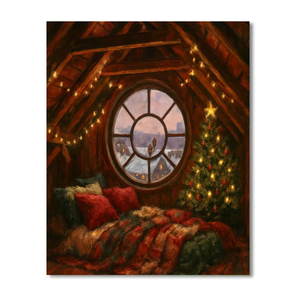 Christmas Window In The Attic Loft Numbered painting kits