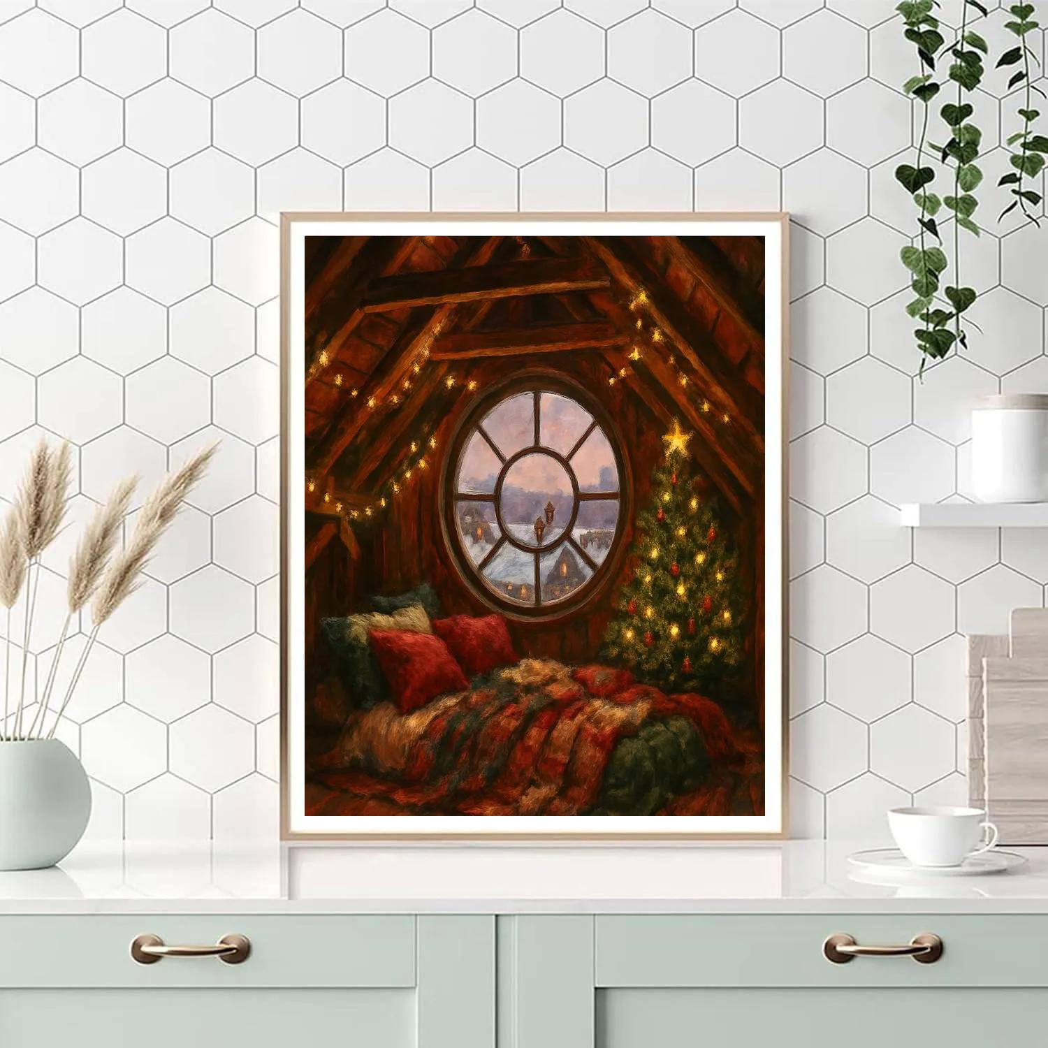 Christmas Window In The Attic Loft Numbered painting kits