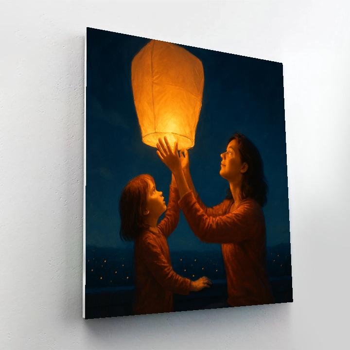 Nighttime Rooftop Lantern Release Painting by numbers kit