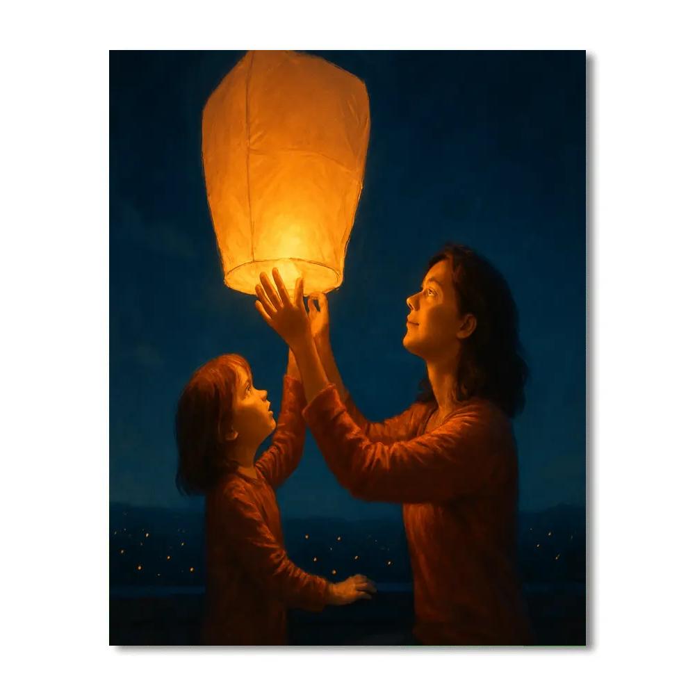 Nighttime Rooftop Lantern Release Painting by numbers kit