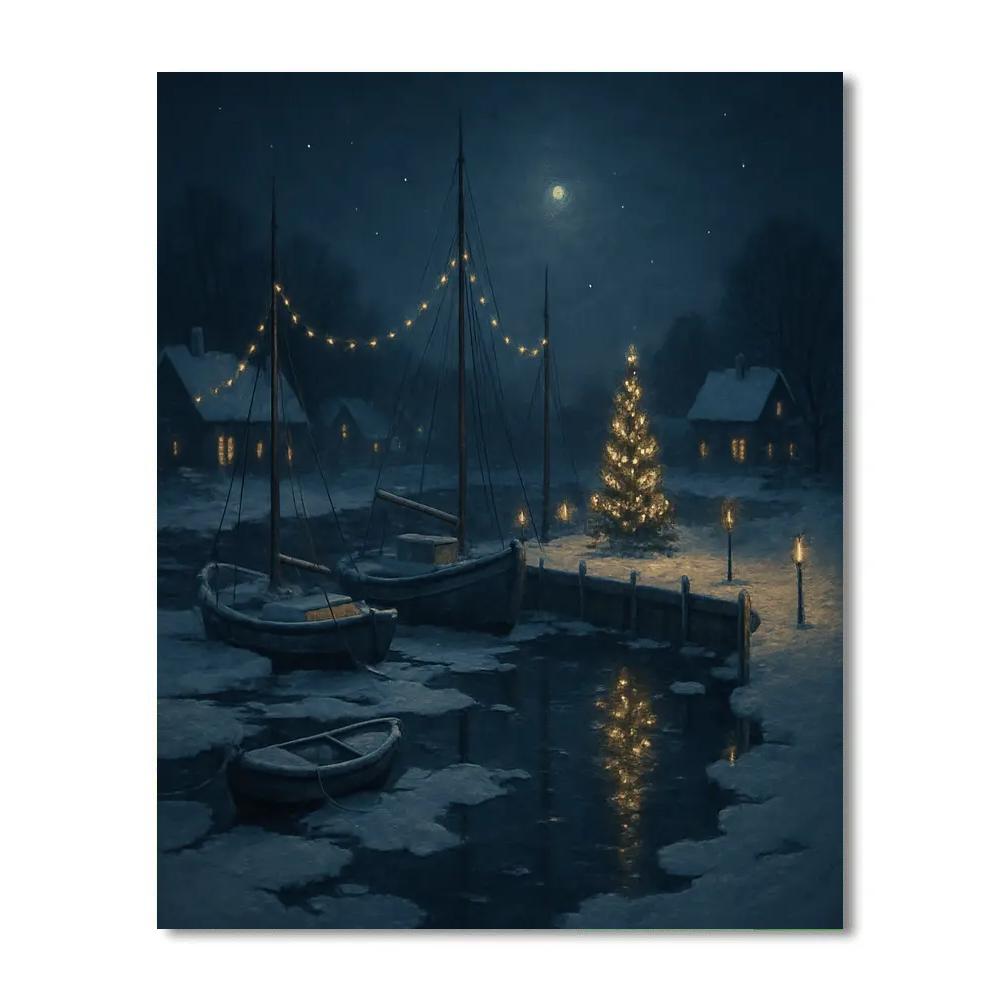 Silent Night Over The Snowy Harbor Numbered painting kits