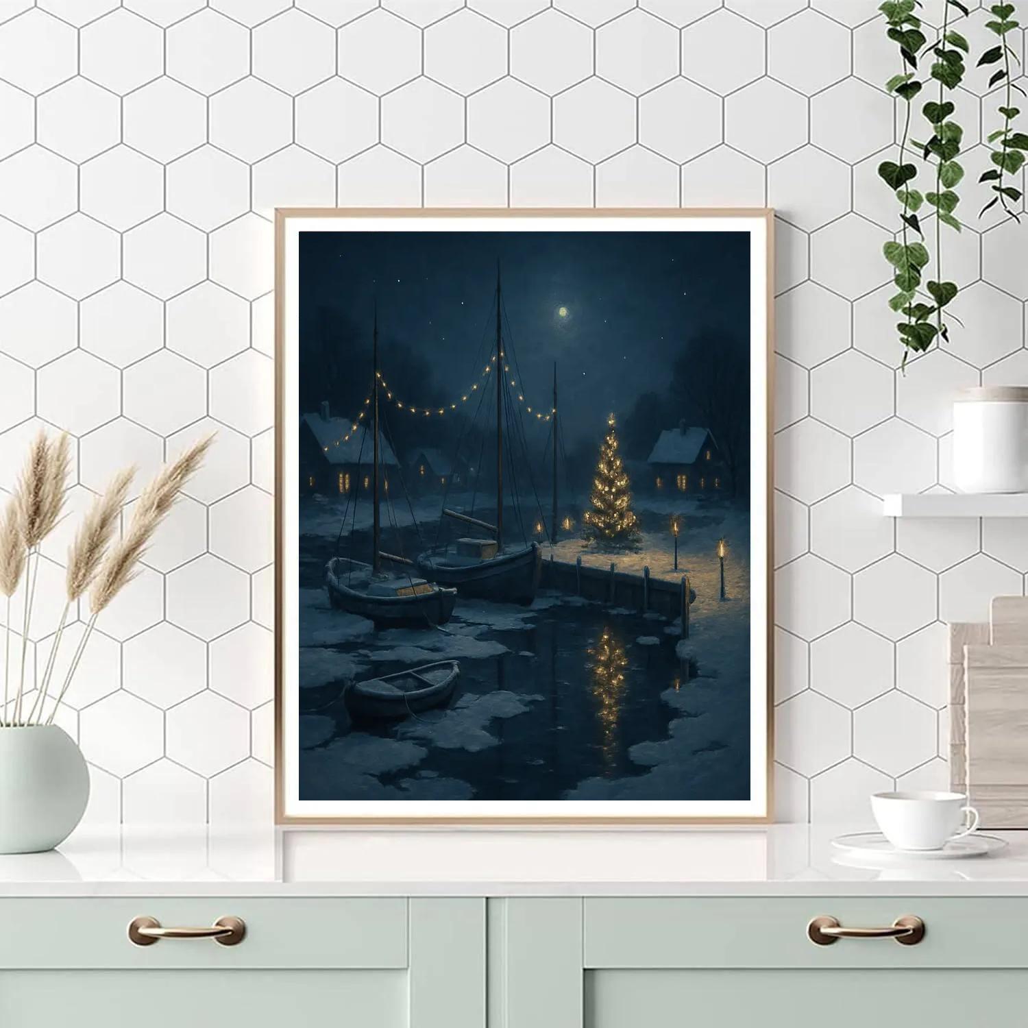 Silent Night Over The Snowy Harbor Numbered painting kits