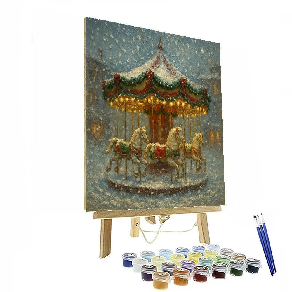 Christmas Carousel In The Snowstorm paint by numbers