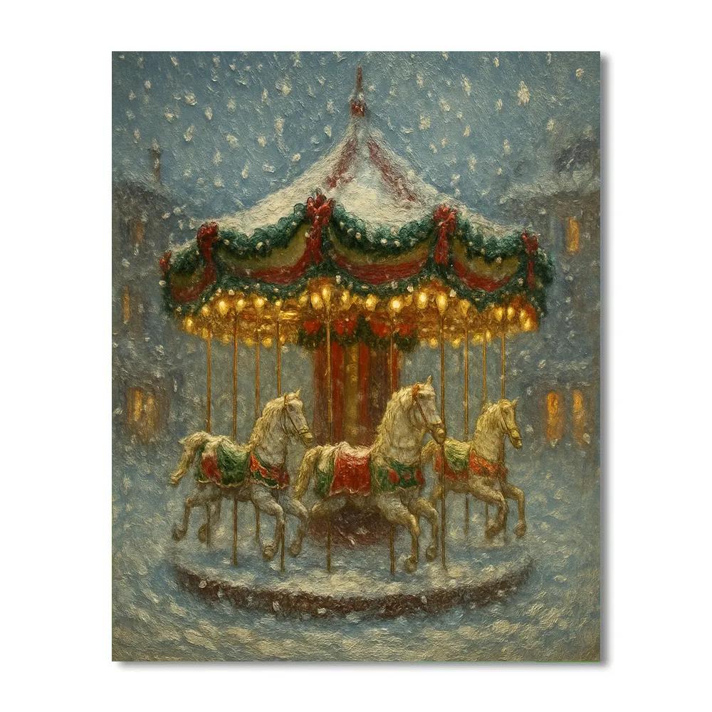 Christmas Carousel In The Snowstorm paint by numbers