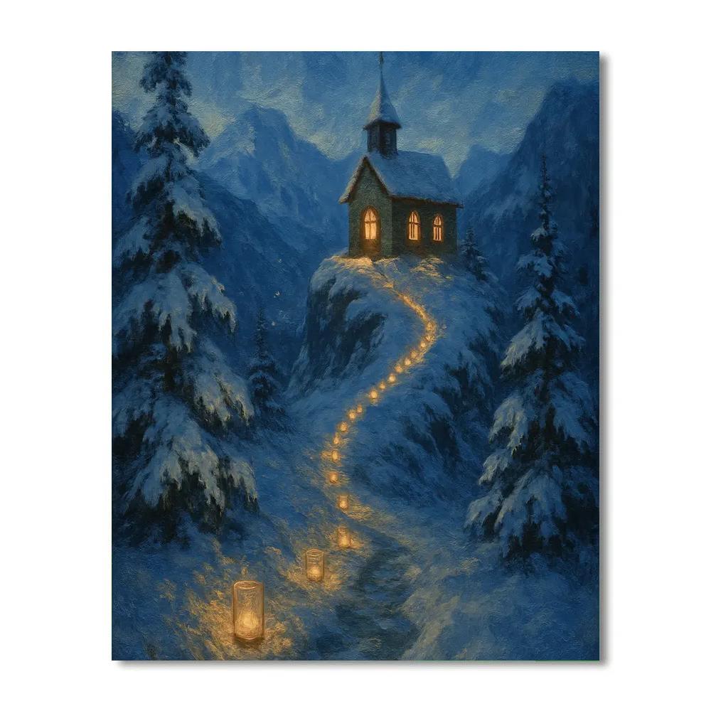 Candlelit Path To The Mountain Chapel paint by color