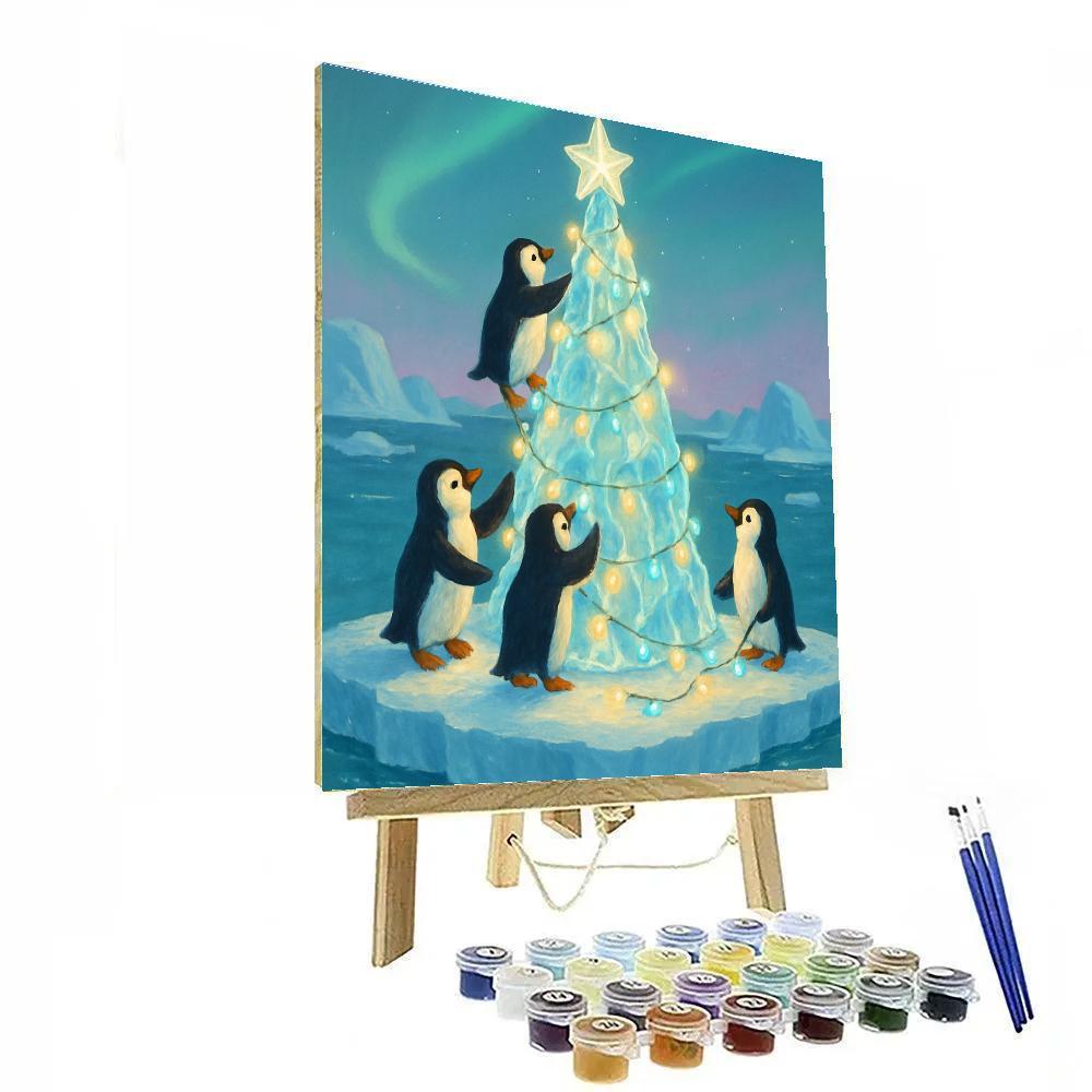Penguins Decorating The Iceberg Tree paint by number