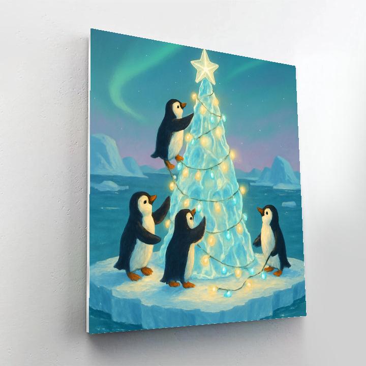 Penguins Decorating The Iceberg Tree paint by number