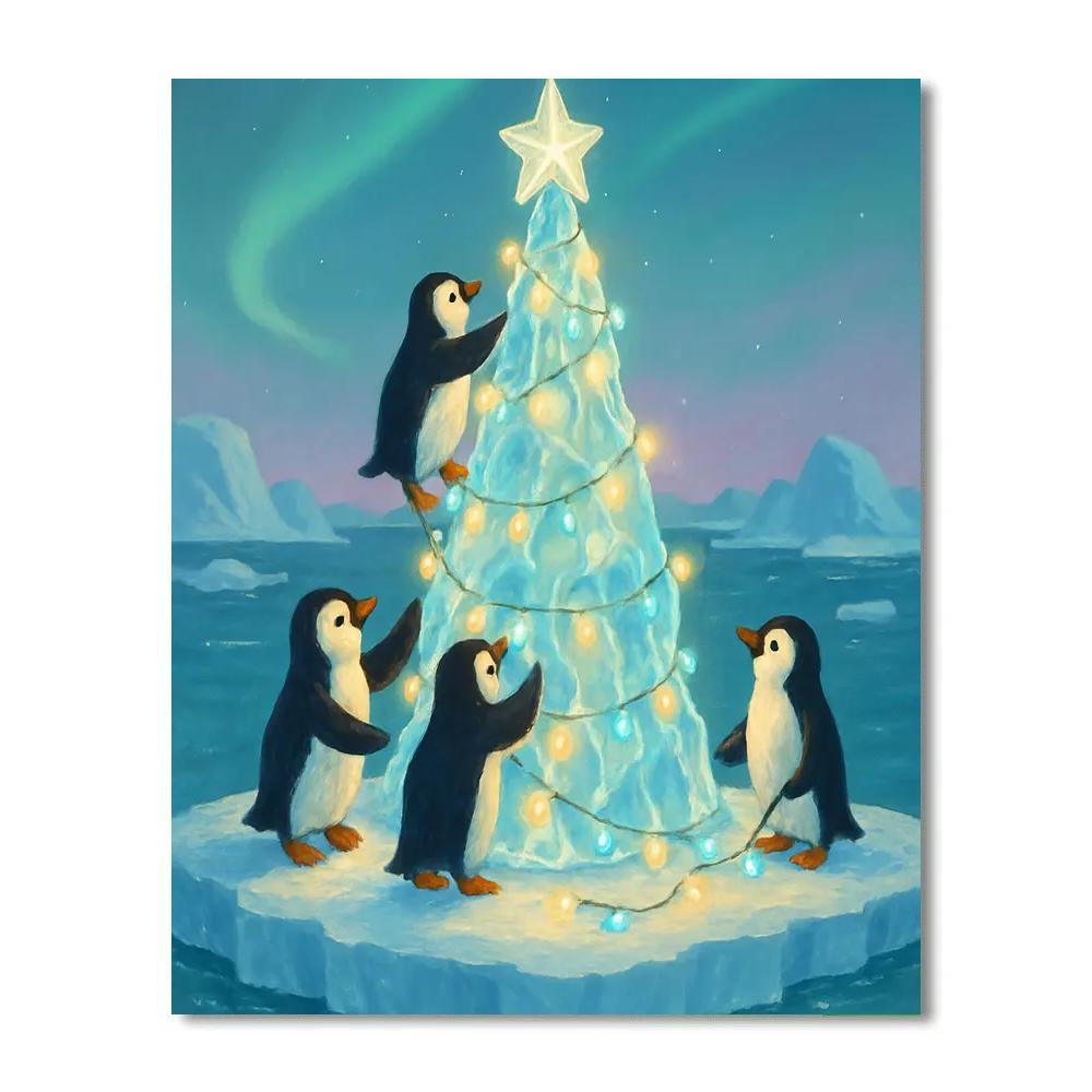 Penguins Decorating The Iceberg Tree paint by number