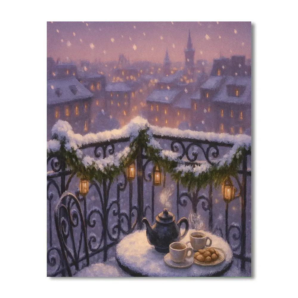 Christmas Tea On The Frozen Balcony painting number kit