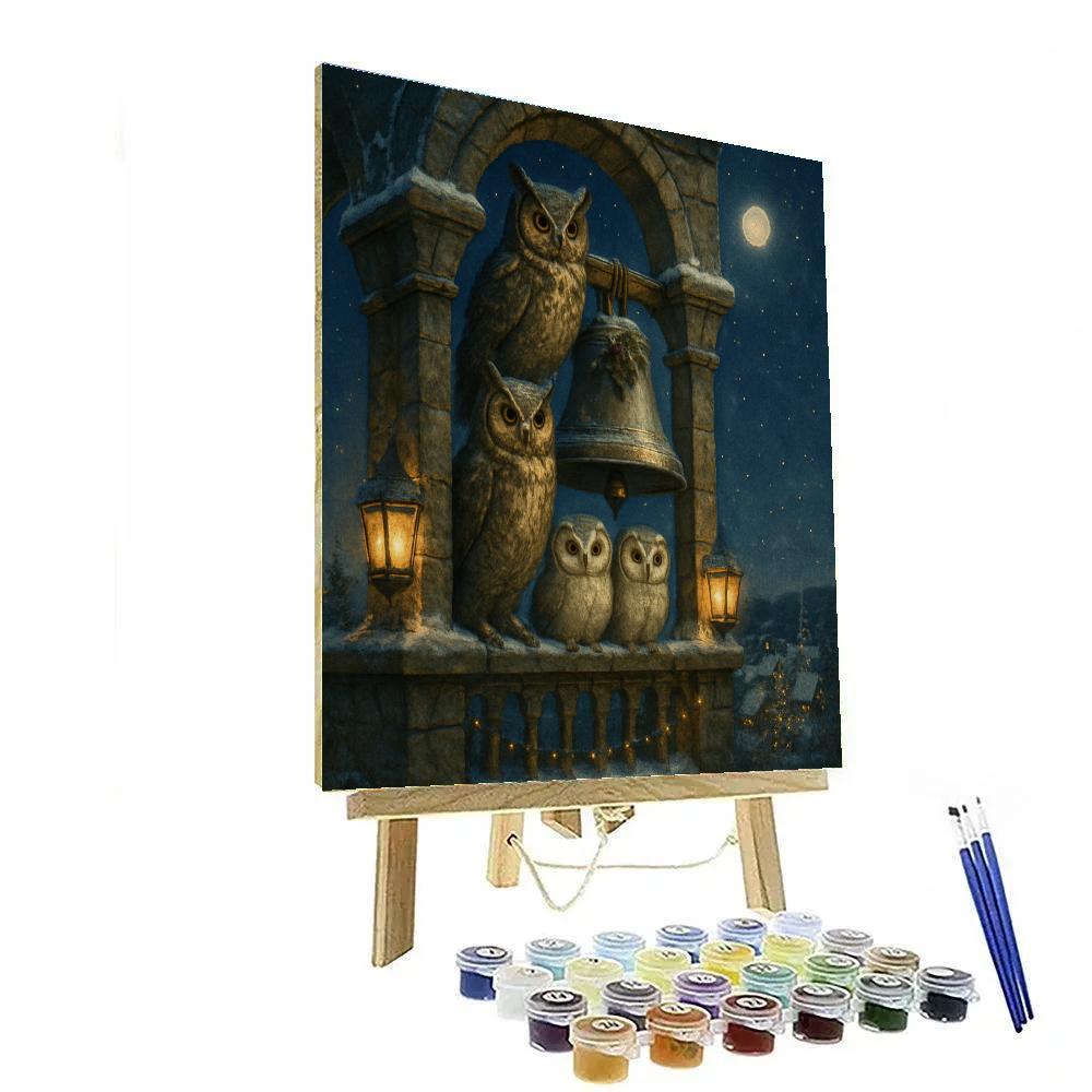 Owls Of The Winter Bell Tower painting number kit