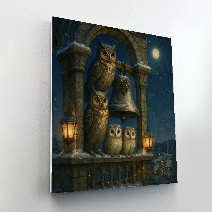 Owls Of The Winter Bell Tower painting number kit