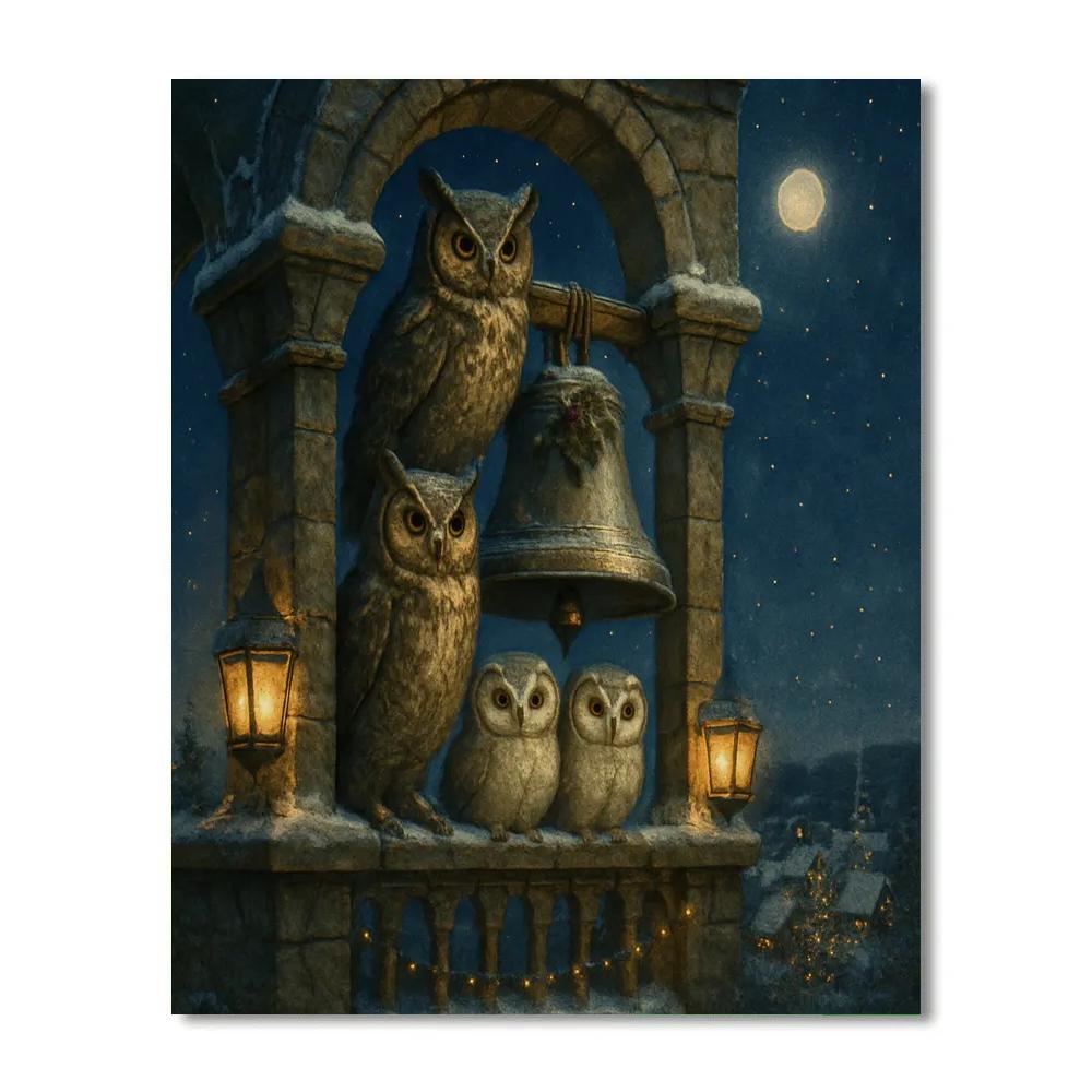 Owls Of The Winter Bell Tower painting number kit
