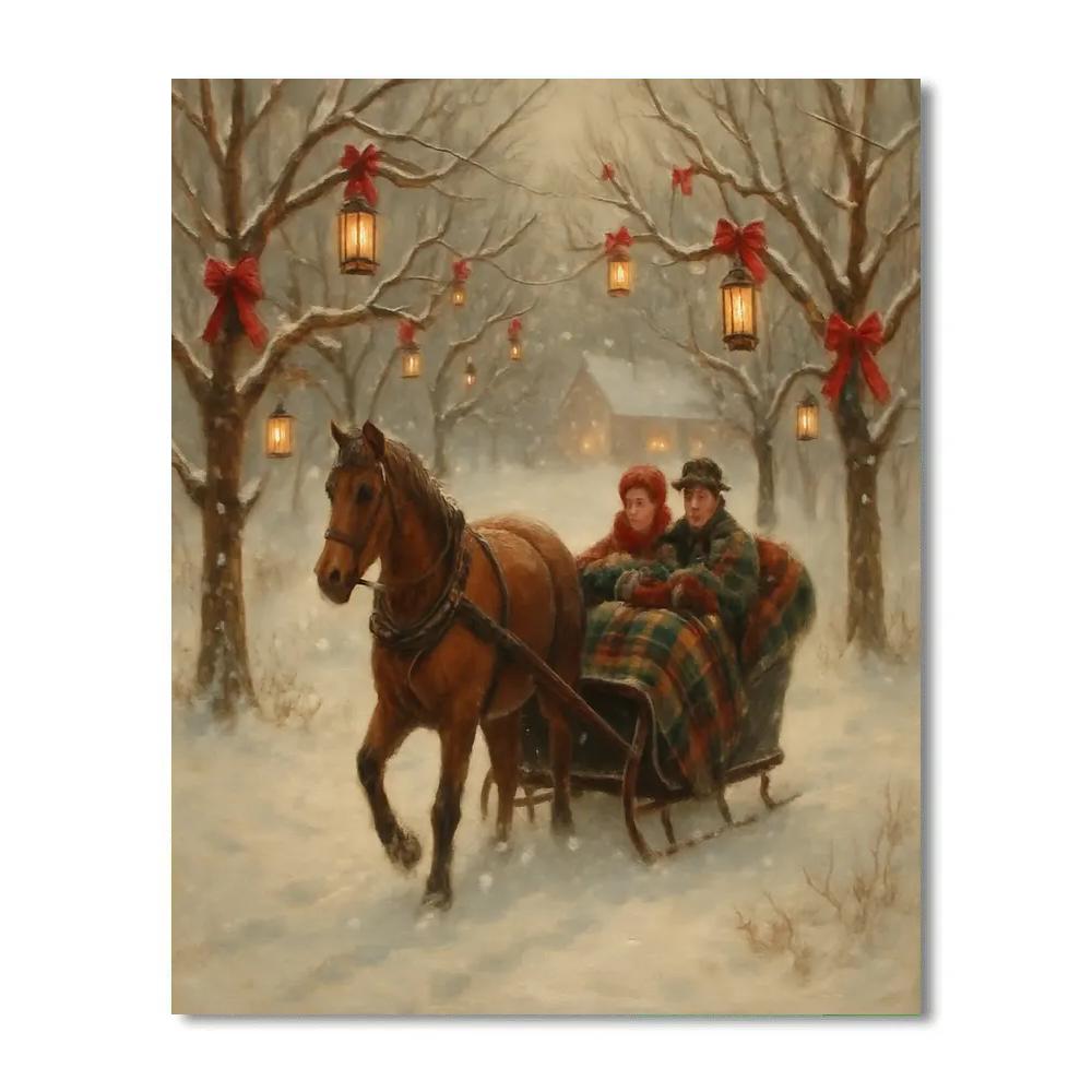 Snow Covered Orchard Sleigh Ride paint by number