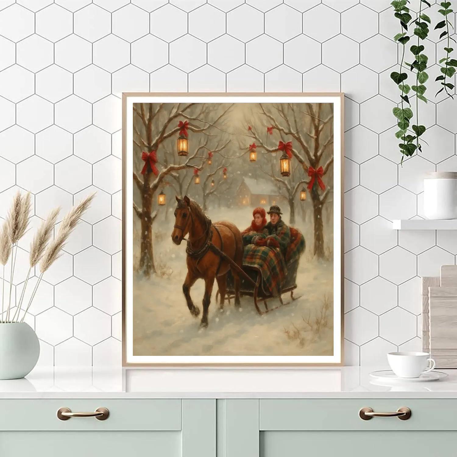 Snow Covered Orchard Sleigh Ride paint by number