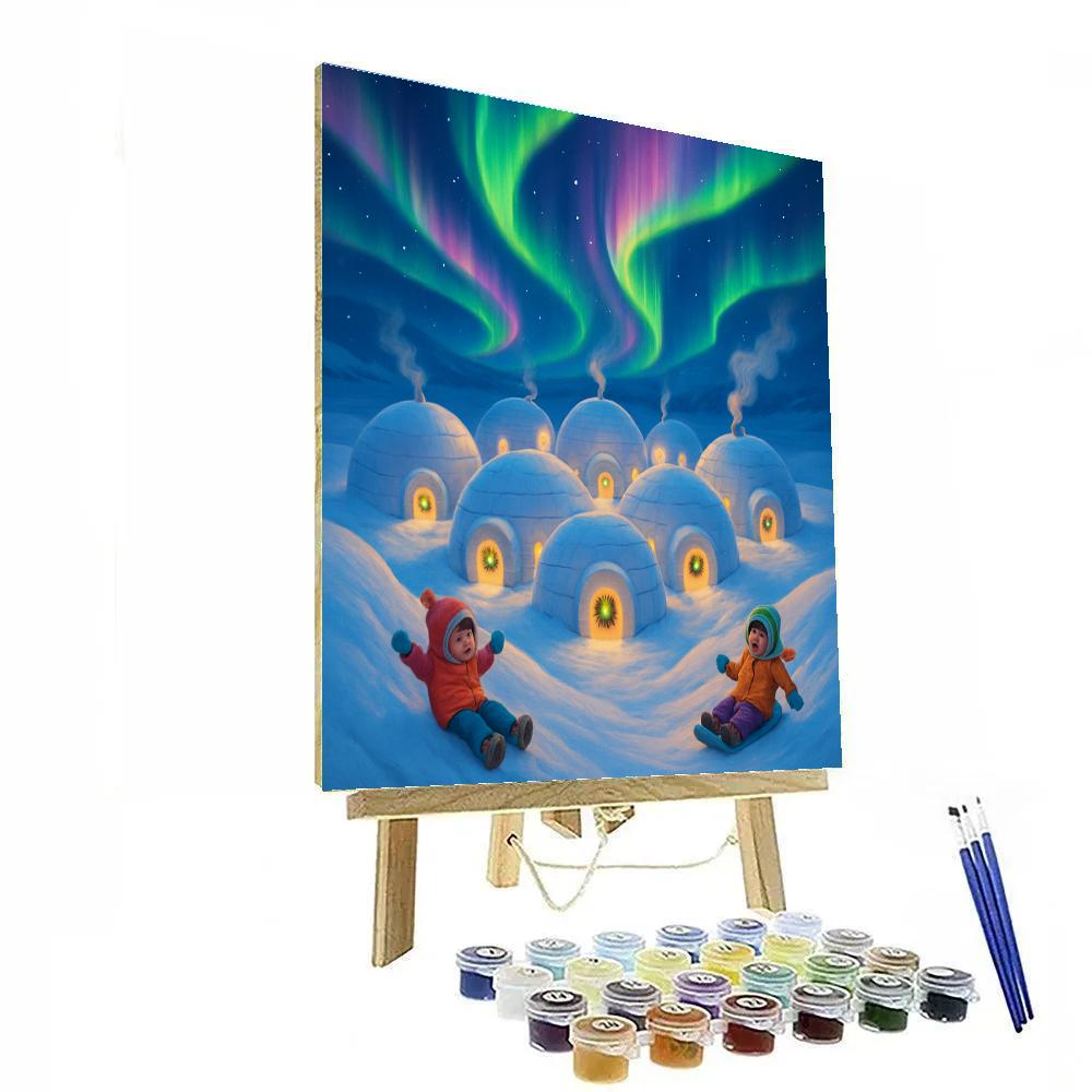 Aurora Over The Christmas Igloo Village Painting by numbers kit