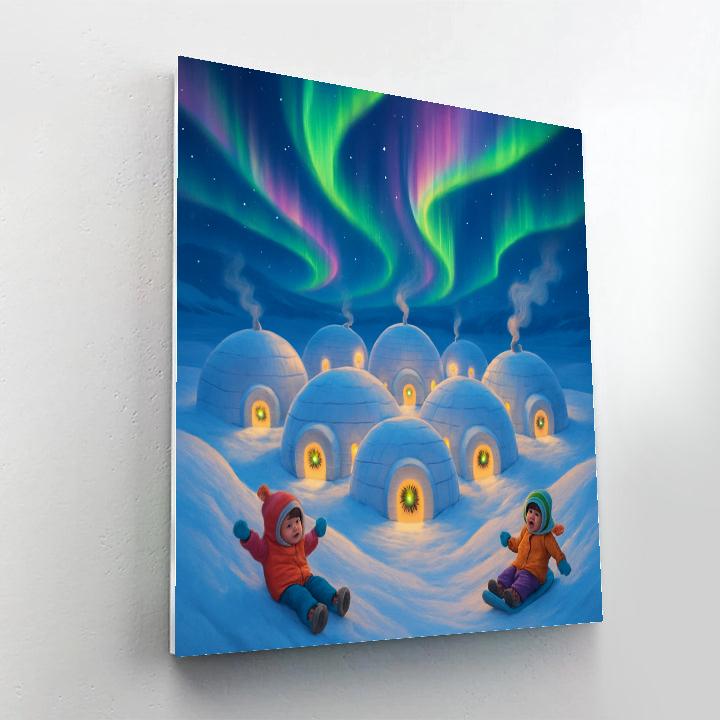 Aurora Over The Christmas Igloo Village Painting by numbers kit