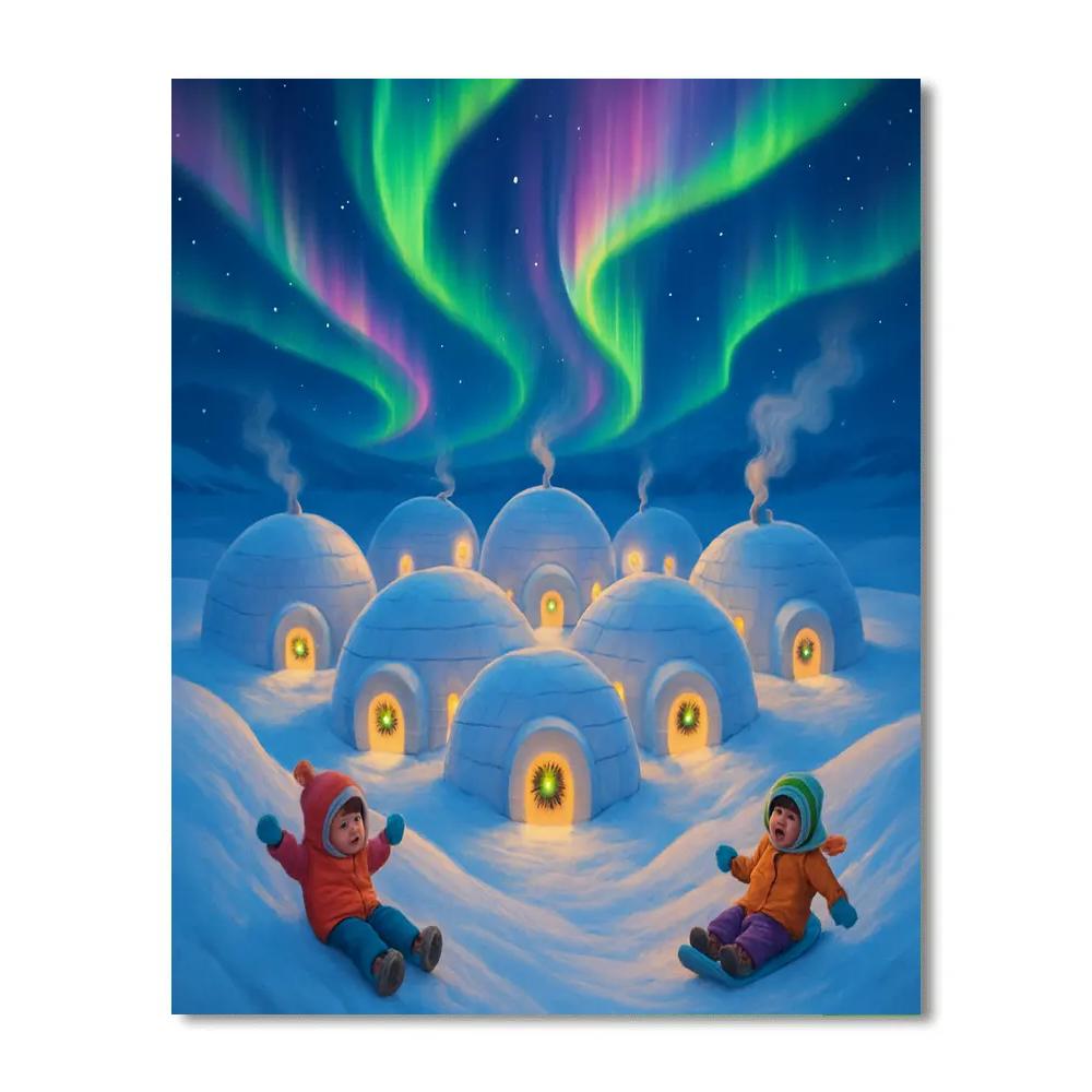 Aurora Over The Christmas Igloo Village Painting by numbers kit