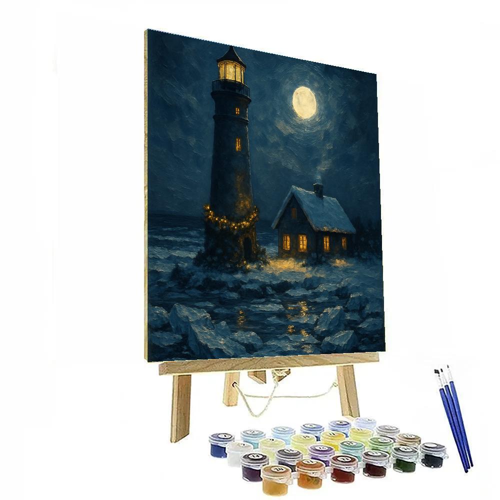 Christmas Lighthouse On The Frozen Shore Paint by numbers art